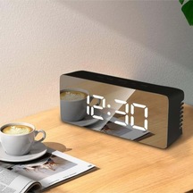 Akıllı Aynalı Dijital Saat Led Göstergeli, Alarm & Termometre, Usb/pil