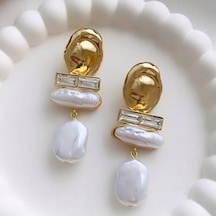 Sallantılı İncili Vintage Küpe Gold