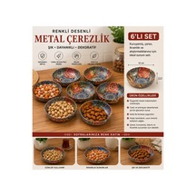 6 Lı Renkli Desenli Metal Çerezlik Seti Kuruyemiş, İkramlık Ve Atıştırmalık Sunum Kasesi Yeşil