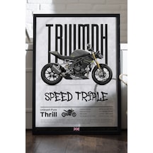 Triump Speed Triple Siyah Ahşap Çerçeveli Poster, Dekoratif Motosiklet Duvar Tablosu