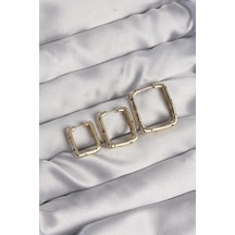 Pirinç Gold Renk Renkli Zirkon Taşlı Kare Model Küpe Seti Çok Renkli