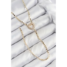 Pirinç Zirkon Taşlı Ezme Zincirli Kalp Model Gold Renk Y Kolye 5886 Çok Renkli
