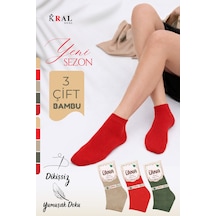 Kral Socks Kadın Bambu Patik 3 Adet Görünmez Dikişsiz Parfümlü Yazlık Çorap Asorti