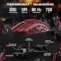 Attack Shark R5 Ultra Karbon Fiber Hyperspeed Kablosuz Gaming Mouse 39g Süper Hafif, Paw3950max Sensör, 42000 Dpı, 8000hz Kablosuz Polling, Bt/2.4g/kablolu Usb-c, Windows/mac Uyumlu Red