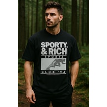 Rich Erkek Basic T-shirt Oversize Rahat Kalıp %100 Pamuk Bisiklet Yaka Kısa Kollu Tişört SIYAH