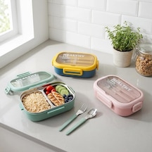 Deconox Paslanmaz Çelik Yemek Kabı 800 Ml, 2 Bölmeli Lunch Box, Çatal Kaşık Dahil, Kilitli Kapaklı Saklama Ve Taşıma Kabı, 21x15x6,6 Cm, Pembe/mavi/yeşil Çok Renkli