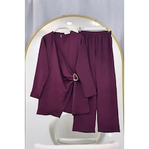 Lovie Moda Hira Yandan Toka Detaylı Pantolonlu Takım Mor