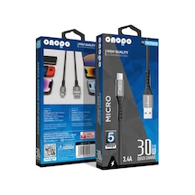 Onopo F6 3.4A Micro Örgülü Hızlı Şarj Kablosu 30 W Metal Uçlu