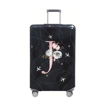 Fochsia Elegant Siyah Gezgin Bagaj Kapağı L 26-28 İnç Çiçek Yıldız Desenli Dayanıklı Esnek Kılıf