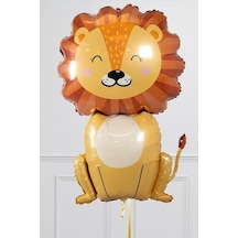 Sevimli Aslan Büyük Folyo Balon Safari Temalı Doğum Günü Balonları 100cm 2 Yaş Mavi