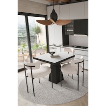 Avvio Lago Siyah Lake Mdf Ayak 80x80 Yemek Masası Mutfak Masası 4 Kişilik Masa Takımı Teddy Sandalye Beyaz Avvio89691