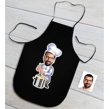 Kişiye Özel Erkek Chef Karikatürlü Siyah Mutfak Önlüğü-4