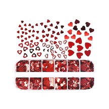 Kırmızı Tırnak Süsleme Folyo Pulları Kalp Dizayn Nail Art