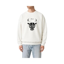 Benroma 3 İplik Penye Chıcago Bulls Baskılı Unisex Sweatshırt Beyaz