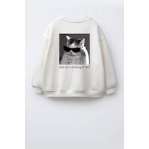 Monila Unisex Çocuk 3 İplik Kumaş Pamuklu Sırt Baskılı Sweatshirt Ekru