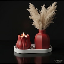 3lü Premium Avangard Köşeli Pampas Vazosu Lale Mumluk Seti - Tealight Mum Hediyeli 51994743