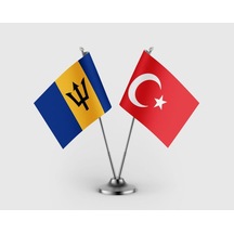 Barbados Bayrağı Ve Türk Bayrağı İkili Saten Masa Bayrağı Takımı Diğer