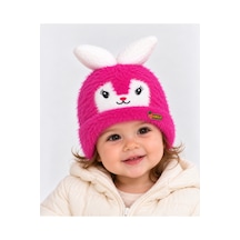 Kız Bebek Tavşan Modelli Kulaklı Koyu Pembe Renk 6 Ay - 3 Yaş Peluş Bere