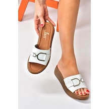 Fox Shoes Beyaz Hakiki Deri Yüksek Tabanlı Günlük Kadın Terlik P291049403