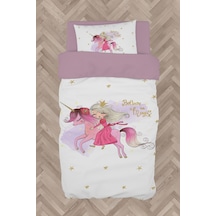 Mekta Home Bebek Ve Çocuk Odası Unicorn Üzerinde Prenses Kız Desenli Nevresim Takımı