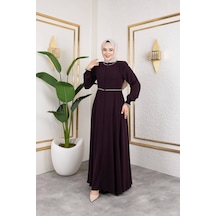Nevayla Moda Yaka Ve Bel Nakış Detaylı Ferace - Mürdüm / F0143 Mürdüm