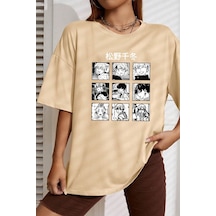 Unisex Ken Kaneki Baskılı T-shirt Bej