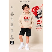 Overmax 29 Ekim Cumhuriyet Bayramı Baskılı Çocuk Kapüşonlu Sweatshirt Kız Erkek 3-12 Yaş Bej - 932651165 Bej
