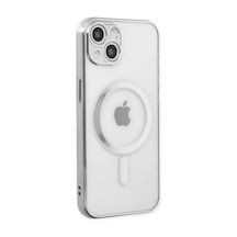 Apple Uyumlu iPhone 14 Plus Kılıf Magneticsafe Lazer Silikon Gümüş/
