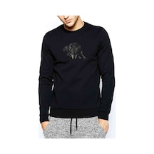 Sad Wolf Baskılı Siyah Erkek Örme Sweatshirt