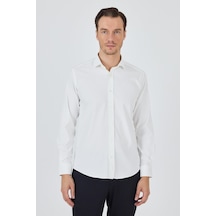 İmza Ekru Yarım İtalyan Yaka Cepsiz Gabardin Uzun Kol Slim Fit Esnek Gömlek 1004250235 Ekru
