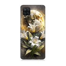Samsung Galaxy A12 Uyumlu Ay Ve Çiçek Desenli Silikon Kılıf