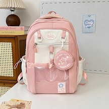Honeybeeshop Pembe Renkli Kapasiteli Naylon Okul Sırt Çantası Fermuarlı Ve Aksesuarlı Pembe