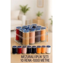Dikiş İpliği Seti - 10 Renk 1000 Mt Kutulu Mezuralı Dikiş Seti 722076