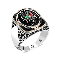 Gümüş Osmanlı Arması Oval Erkek Yüzük-203272 Çok Renkli