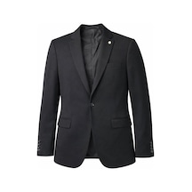 Plus Scorpion Erkek Lacivert Mono Yaka Likralı Blazer Ceket Esnek Konfor Kumaş, Tek Düğmeli Slim Fit Siyah