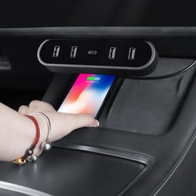 Tesla Model Y/model 3 İle Uyumlu Katlanır Orta Konsol Usb Merkezi, Siyah