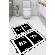 Bath Yazılı Banyo Paspası, Element Klozet Takımı, Kaymaz Taban Paspas, Yıkanabilir Paspas, 2 Li Klozet Takımı Siyah