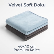 Velvet Soft Süper Emici Kadife Doku Mikrofiber Bez 2'li Set Açık Mavi / Gri 40x40 Gri-mavi