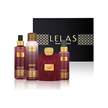Lelas 1582 Bordo Kadın Erkek Siyah Kutulu Hediyelik Set Parfüm + Deodorant + Vücut Spreyi + Saç Spreyi