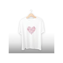 Love Yazılı Kalp Detaylı Unisex Tişört Beyaz