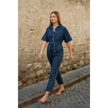 Banny Jeans Kadın Yarasa Kol Jean Tulum Koyu Mavi 001 Koyu Mavi Xs