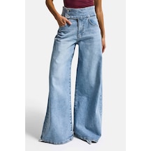 Itsbasic Kadın Ice 4s6-3 Süper Palazzo Kemer Detaylı Komfort Kumaş Denim Jean Buz Mavi