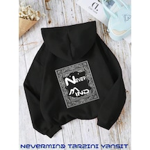 Nevermind Unisex Carpet Regional Baskılı Oversize Baskılı Kapşonlu Sweatshi Siyah