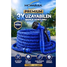 3x Uzayan Bahçe Hortumu 7.5-22.5 Metre Ayarlanabilir Tabancalı Premium Sulama Hortumu Mavi