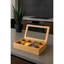 8 Bölmeli Bambu Poşet Çay Kutusu Bambu Organizer Kutu Takı Aksesuar Kutusu 30x20x7cm Çok Renkli