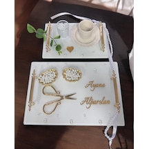 Bonding Gold Beyaz İncili Söz Tepsisi Nişan Tepsisi Ve Damat Kahve Fincan Tepsisi Pembe Pembe