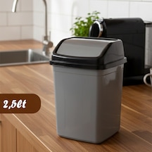 Porsima 0102 Kapaklı Gri-siyah Çöp Kutusu - Favori Banyo Ve Mutfak Çöp Kovası 2,5lt Gri