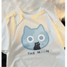 Y2k Kawaii Kore Tarzı The Moon Beyaz T- Shirt Beyaz