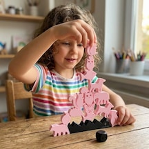 Montessori Hayvan Figürlü Denge Oyunu - Eğitici Zeka Geliştirici Tetris Blokları - Pembe 12 Parça