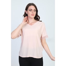 Ella Camelia Kadın Kol Ucu Dantel Detaylı Bluz 19E021 Pudra
